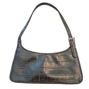 Croc Embossed Baguette Bag Black AX Armani Exchange Shoulder Purse Y2K